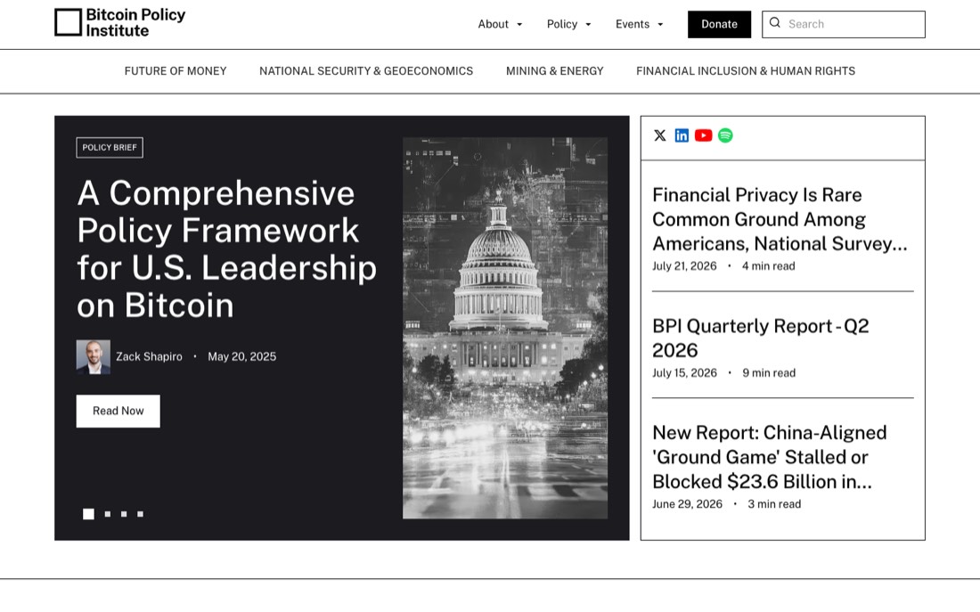 Bitcoin Policy Institute homepage