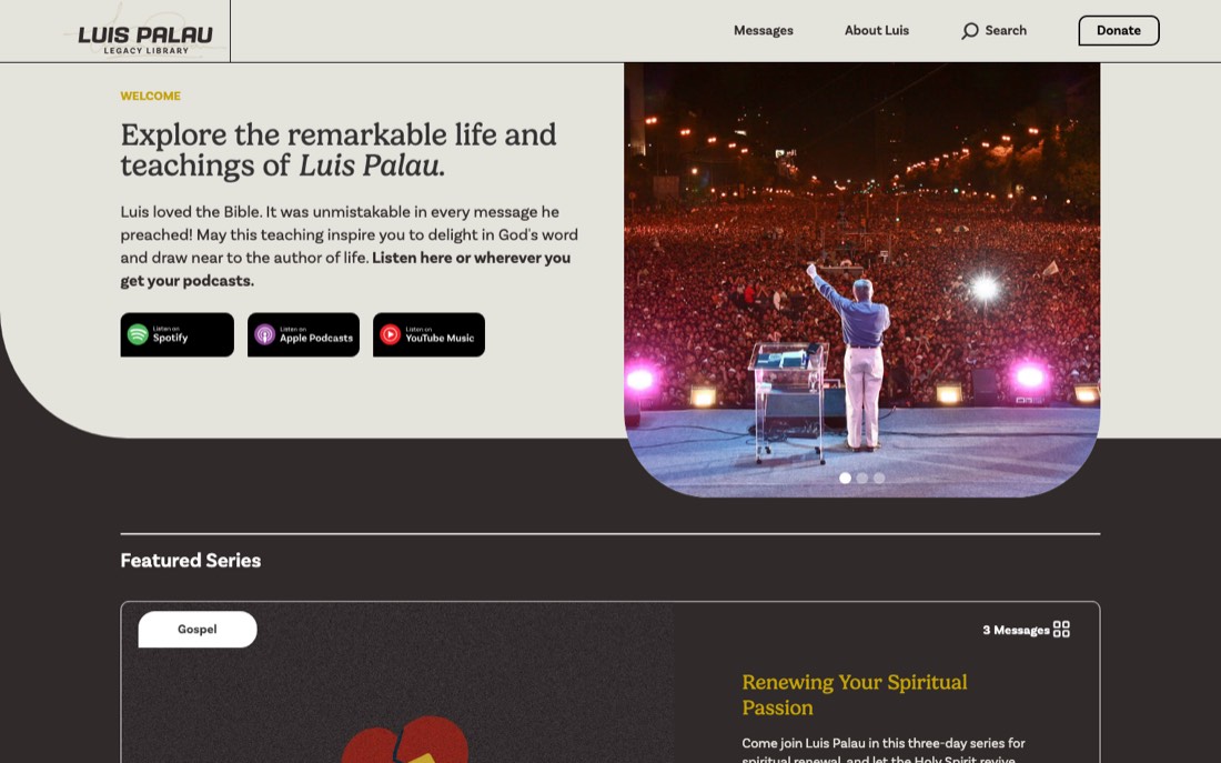 Luis Palau Legacy Library homepage